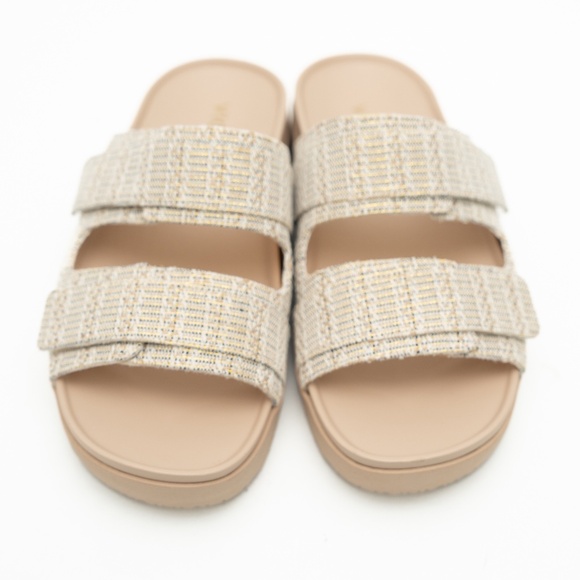 Vionic - Riviera Canvas Cream Gold Slide Sandals Size 10W - Picture 2 of 13